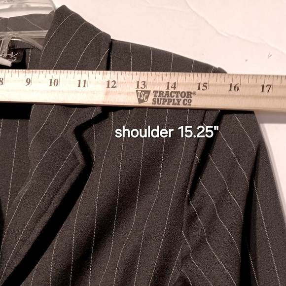 VTG 90 USA Gorpcore Goth Black Pin Stripe Suit Blazer Mini Skirt 3/4 Long Sleeve - Picture 8 of 16